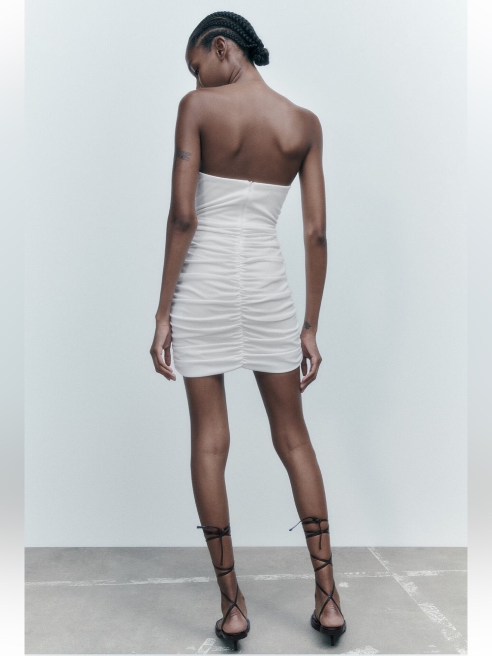 Strapless White Ruched Mini Dress - Picture 2 of 5